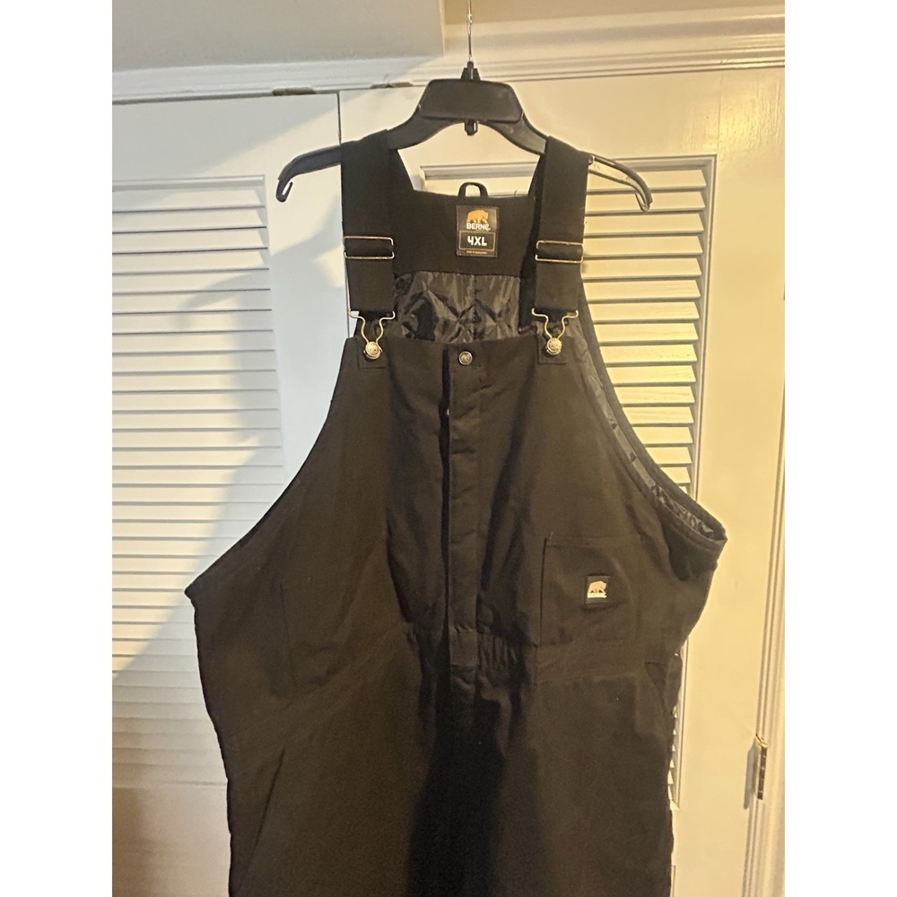 Berne Insulated Bib Overalls Men's 4XL Black Quilted Lined Duck Canvas Winter
